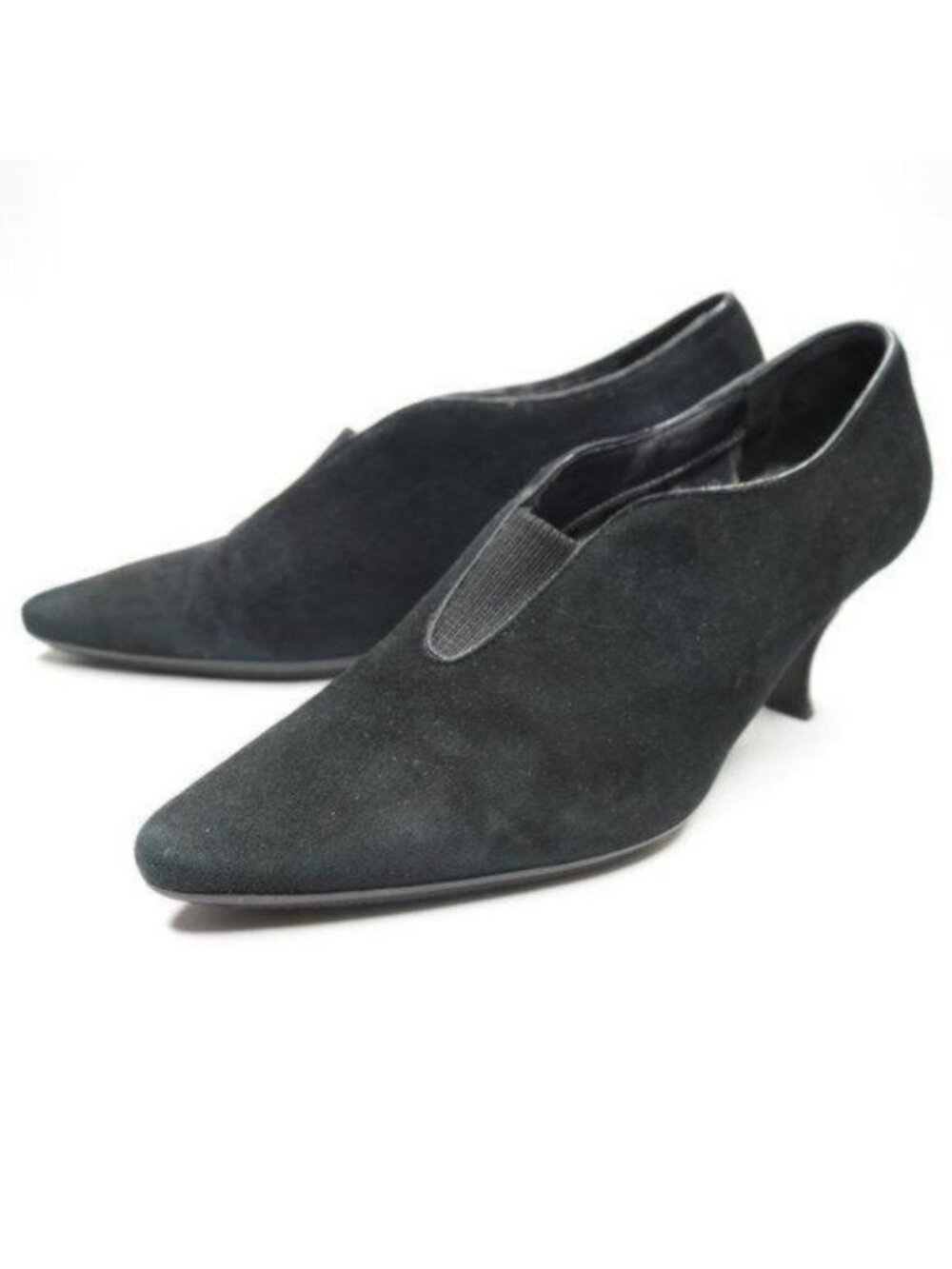 Aquatalia Women's Size 7 Black Suede Slip On Pointed Toe Kitten Heels